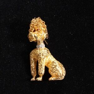 Vintage R. Mandle Poodle Rhinestone Gold Tone Brooch Pin